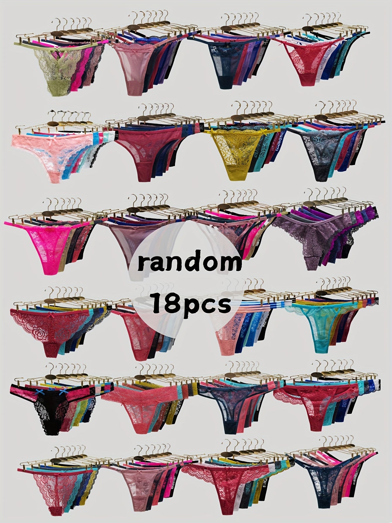 18pcs/ Pack Randomly Assorted Lace Mesh Ladies Thongs Panty