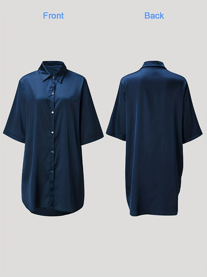 European And American Solid Color Sexy Shirt for Women Comfortable And Smooth Home Wear Long Pajamas
