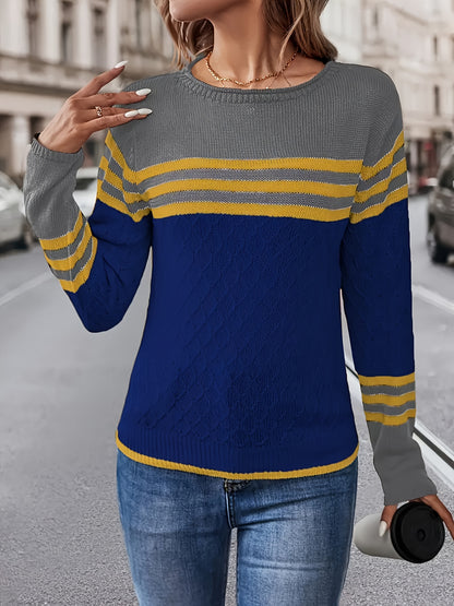 Women'S Color-Blocked Striped Round-Neck Long-Sleeve Top, Made from Comfortable And Warm Fabric, Perfect for Casual Elegance, Stylish Gatherings, And Festive Gifts for Autumn And Winter