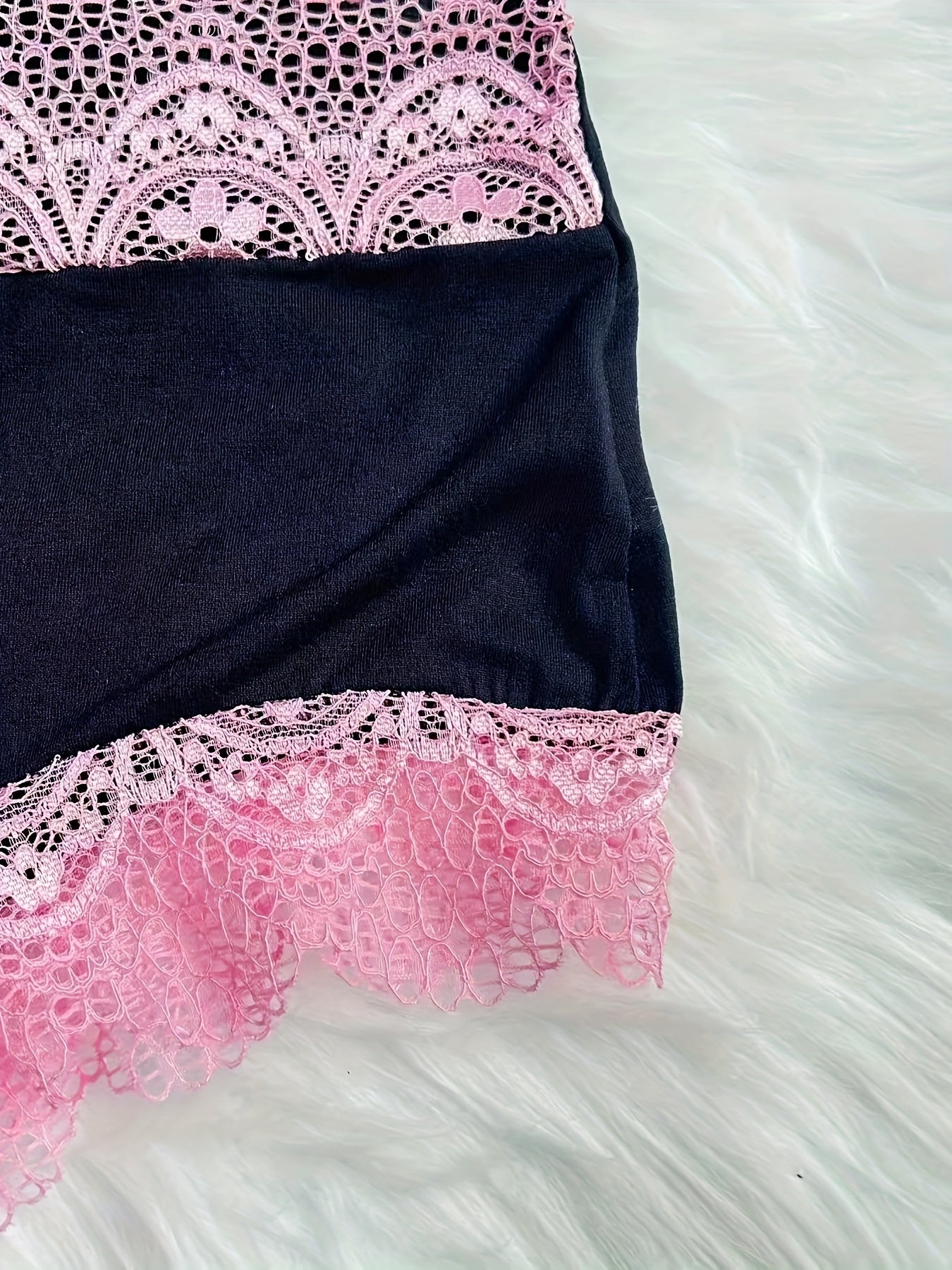 Contrast Color Lace Splicing V-Neck Bow Splicing Soft And Comfortable Skin-Friendly Casual Home Pajamas Set