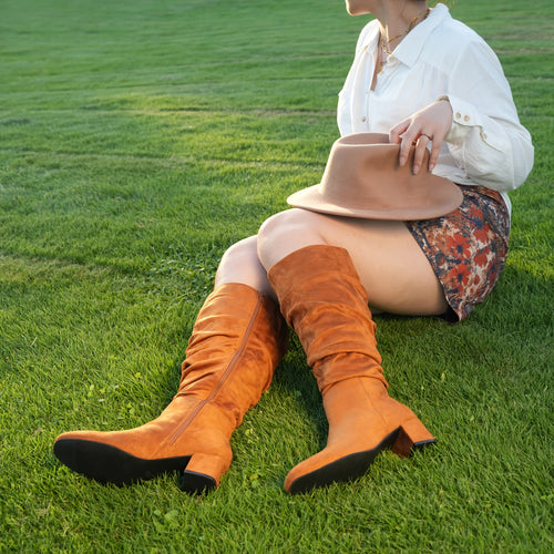 Fall Big Women'S Extra Wide Calf Dress Boots Slouchy Boots with Block Heel, Winter Boots Women'S Boots Elegant Boots, Wedding Season Bridesmaids Shoes Halloween Christmas, Women Shoes