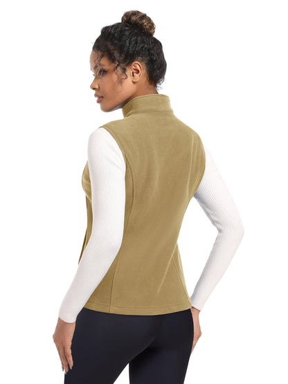 Women'S Fleece Zip Vest Lightweight Warm Sleeveless Jacket Stand Up Collar Windproof Soft Outerwear Vest with 4 Pockets Elastic Armholes for Camping Riding Office Outdoor Party Spring Fall Winter