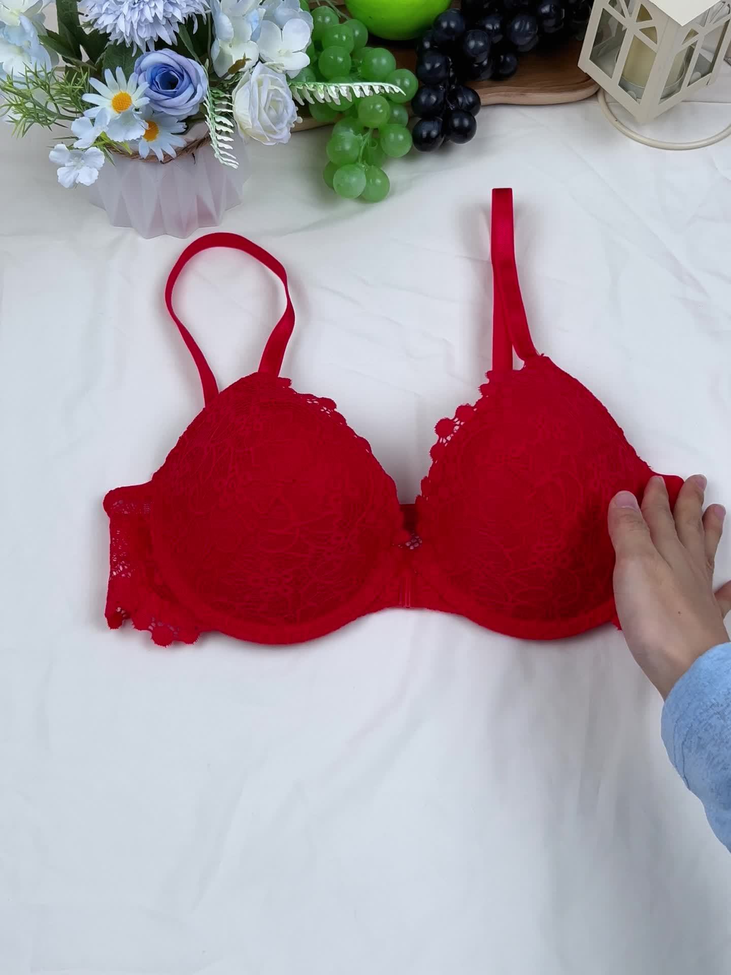 Women'S Sexy Lace Bra with Underwire, Polyamide 90% Elastane 10%, Non-Removable Padding, Fabric, 90Gsm - Solid Color Adult Bra