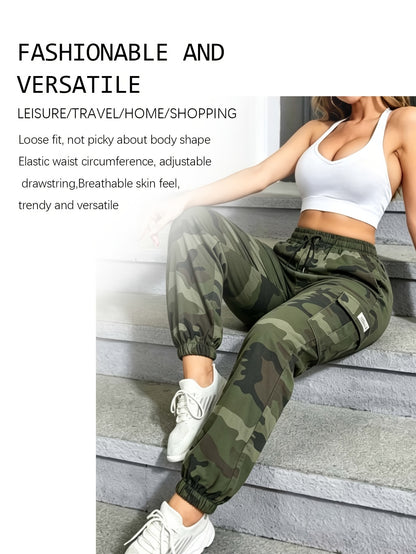 Women'S Lightweight Quick-Dry Camo Cargo Pants - Tapered Leg Elastic Drawstring Waistband Breathable Tactical Pants