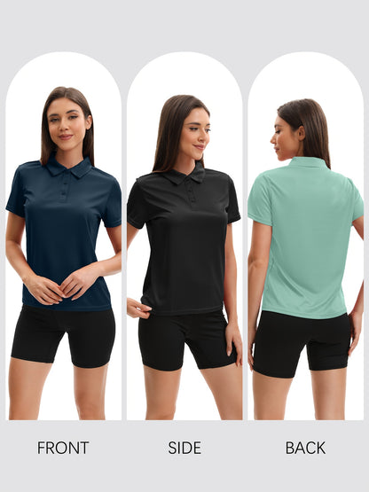 5pcs Women'S Polo Collar Short Sleeved T-shirts, Tops, Moisture Wicking And Quick Drying Clothes With Buckle Collars, Fashionable And Slim Fit, Casual Clothes, Outdoor Morning Clothes, Clothes
