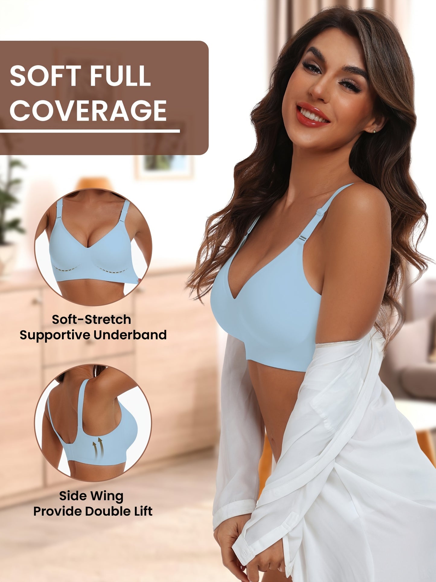 Seamless Wireless Push-Up Bra-V Neck Design, Comfortable, Supportive Intimate Apparel for Women