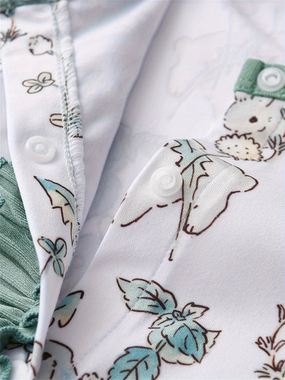 KuKitty Newborn Baby Girl Romper Long Sleeve Solid Color Rabbit Print Jumpsuit Infant Girls 2 Pack Outfit
