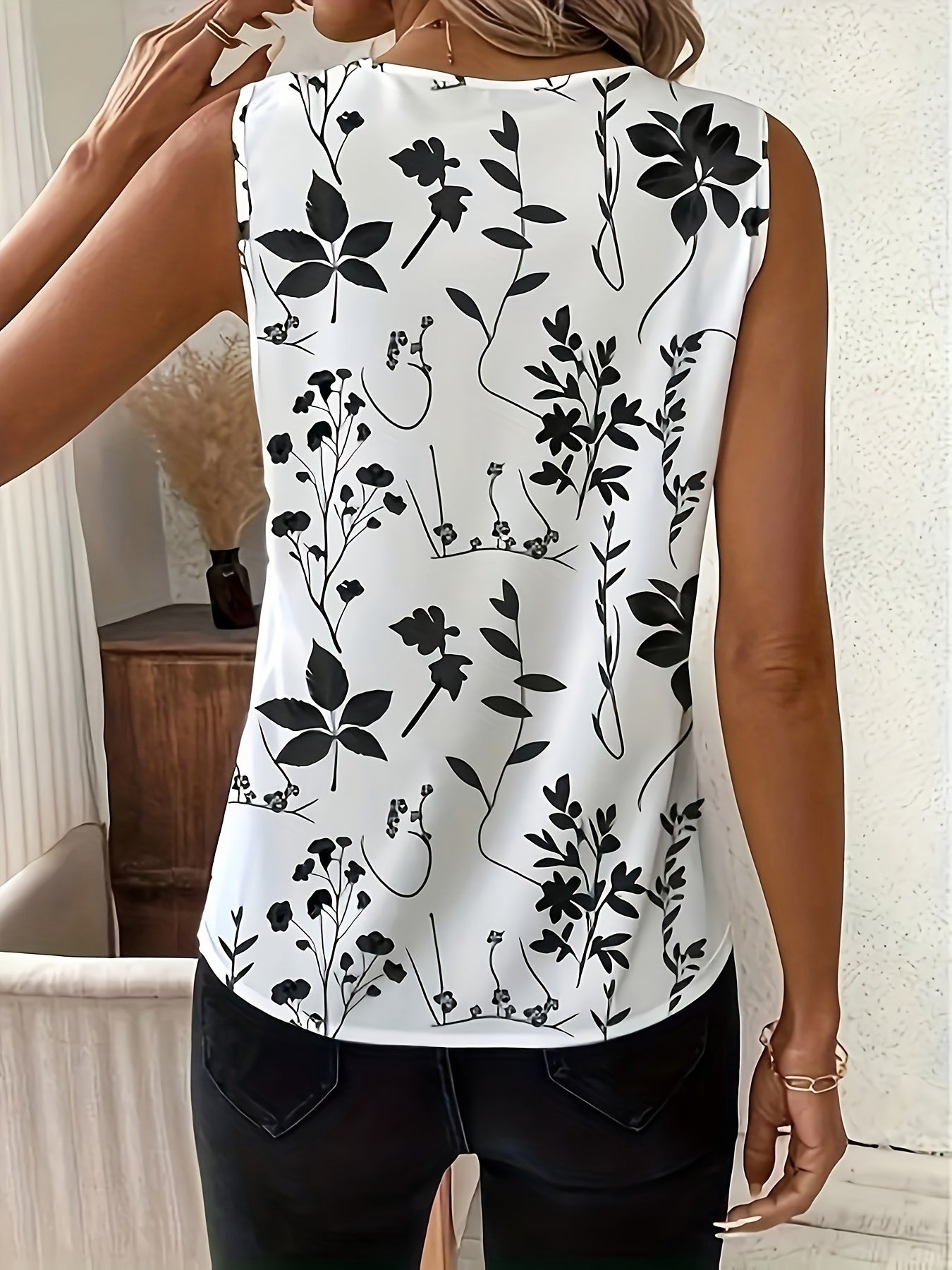 A 3pcs Set Of Elegant Directional Flower-printed Sleeveless Vest