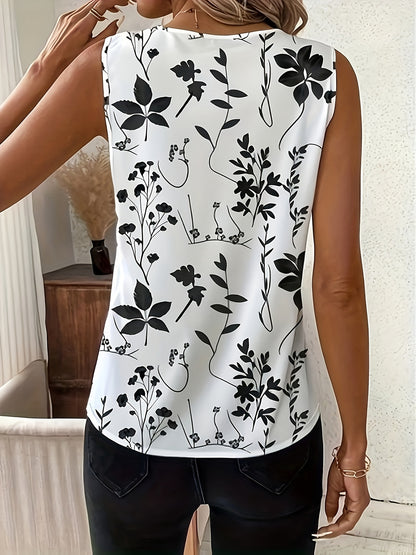 A 3pcs Set Of Elegant Directional Flower-printed Sleeveless Vest
