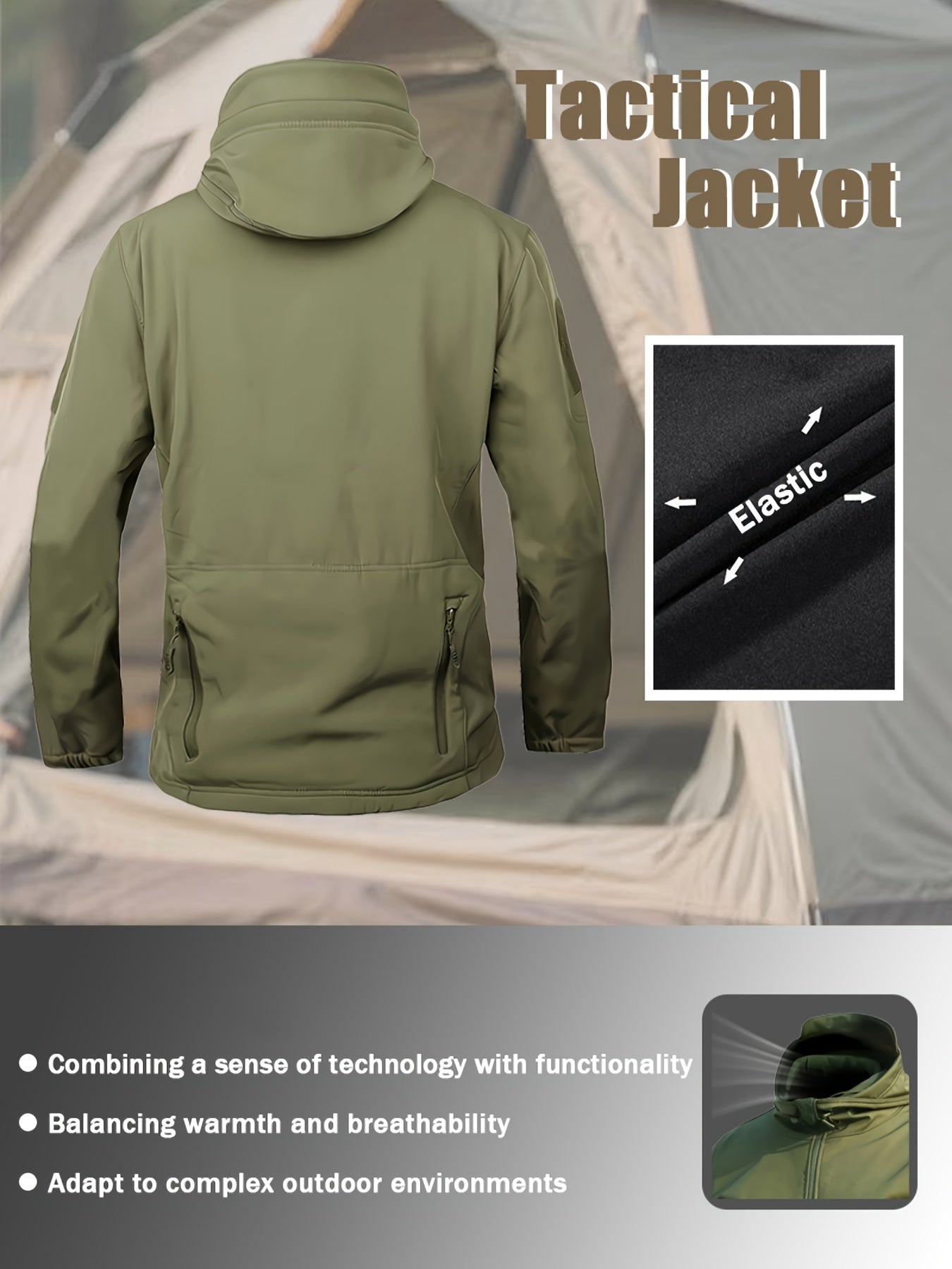 Men'S New Thickened Two-Piece Windproof Jacket And Hoodie Designed for Autumn And Winter, Featuring Multiple Pockets, Elastic Materials, And Warmth, Ideal for Hiking, Skiing, Fishing, And Outdoor Sports. Tactical Style with Breathable Fabrics
