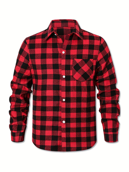 3pcs Plus Size Men's Casual Flannel Button- Shirts - Classic Buffalo Check Pattern, Relaxed Fit with Chest Pockets, Machine Washable, All-Season Comfort for Daily Wear (Black/Green/Orange-Black), Flannel, Long Sleeve Button Casual Shirt, Versatile Wardrob