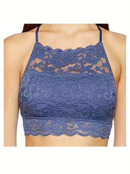 4 Pack High-Neck Lace Bralette for Women Racerback Floral Crop Top Vest Bra