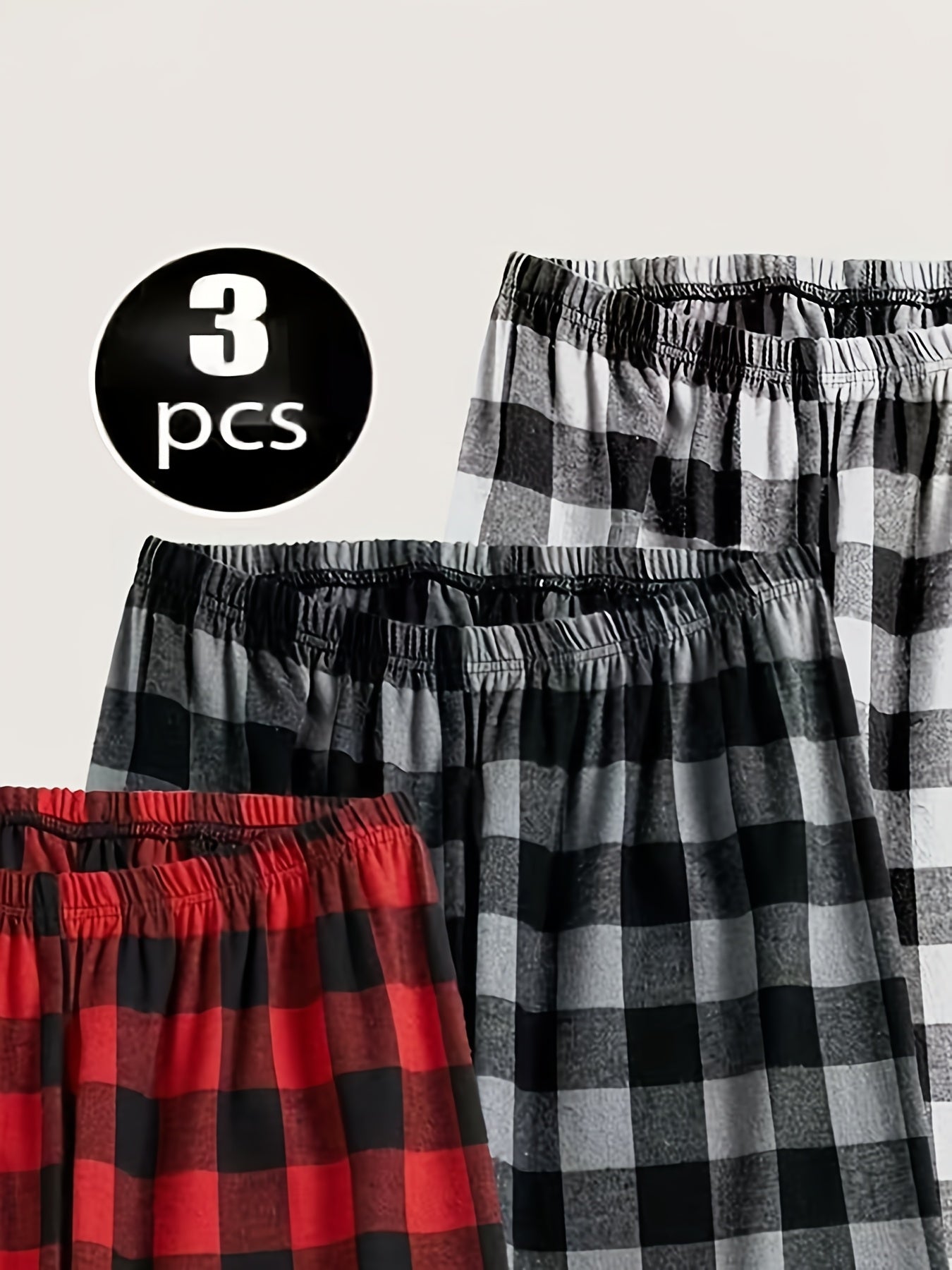 Spring And Summer 3pcs Men's Comfortable Sleep Pants Plaid Long Pants Spring And Autumn Lightweight Soft Home Pants 3pcs Pajama Set Four Seasons Elastic Waist Pajamas Long Home Pants