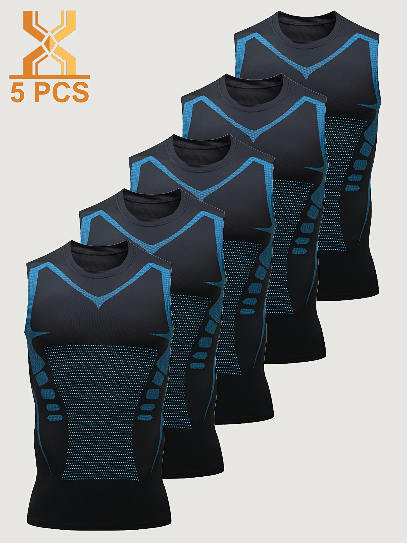 5pcs Men's Sports Sleeveless Tank Top Quick Dry Breathable Crossover Slimming Tight Training Stretchy Compression Top