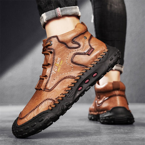 Men's Casual Sneakers, Retro Hand-Stitched Camp Shoes, Slip-Resistant And Durable, Outdoor Enthusiast Hiking Shoes for Urban Commuting, High-Top Shoes