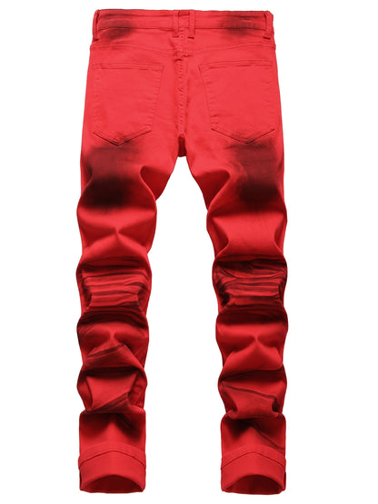 Men'S Print Jeans Stretch Casual Slim Long Casual Pants | Mid Waist, Regular Fit, Zipper Fly, All-season, Washed Detail