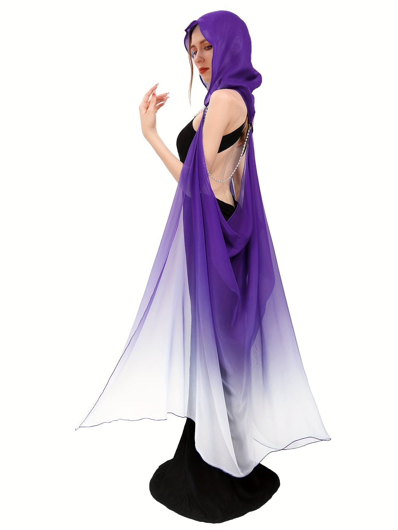 Full-Length Tulle Gothic Bridal Fairy Cloak with Hood for Women, Off-Shoulder Capelet
