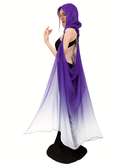 Full-Length Tulle Gothic Bridal Fairy Cloak with Hood for Women, Off-Shoulder Capelet