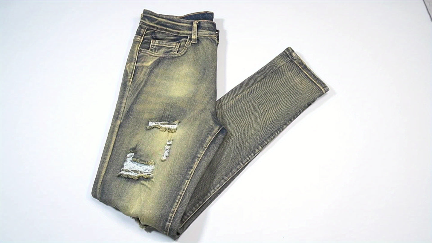 Men'S Ripped Slim Fit Jeans Distressed Regular Fit Jeans for Men Brown Straight Leg Comfort Flex Jeans Designer Fashion Pants