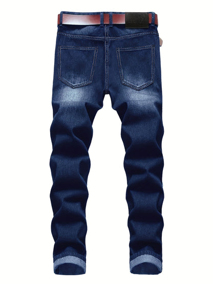 2pcs Men's Slim Fit Distressed Ripped Jeans | Classic Stretch Denim Pants, Trendy Casual Versatile Outfits