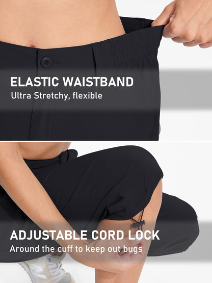 Women'S Summer Hiking Capri Pants - Lightweight, Quick Dry, Stretchy, Zipper Pockets, Adjustable Waist & Cuffs For Outdoor Travel, Hiking, Camping, Fishing, Casual Wear Long Shorts
