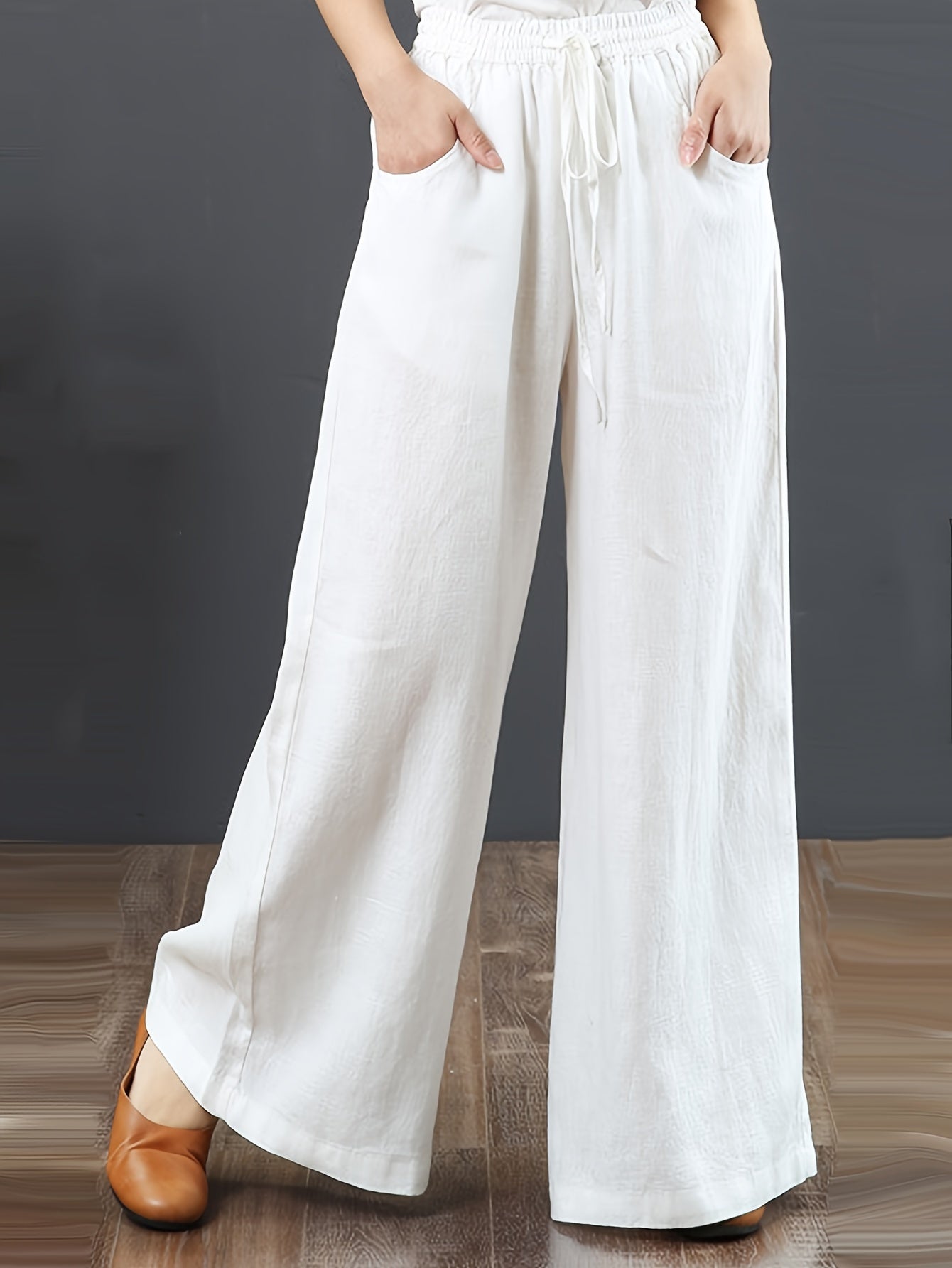 Women's Palazzo Pants Drawstring Waist Wide Leg CLoose Trousers with Pockets Comfort