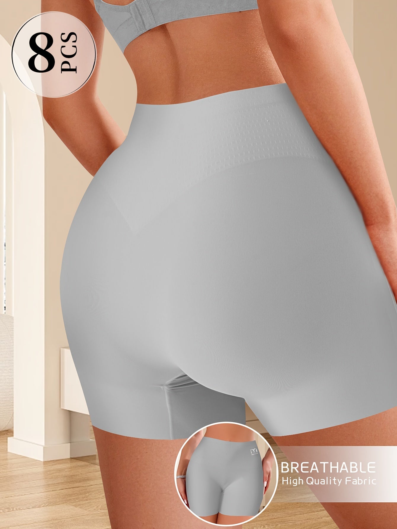 8pcs Women's High-waisted Tummy-tightening Safety Underpants Panties 2-in-1 Hip-lift Waist Bottoming Anti-glare Riding Sports Boxer Shorts