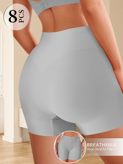 8pcs Women's High-waisted Tummy-tightening Safety Underpants Panties 2-in-1 Hip-lift Waist Bottoming Anti-glare Riding Sports Boxer Shorts