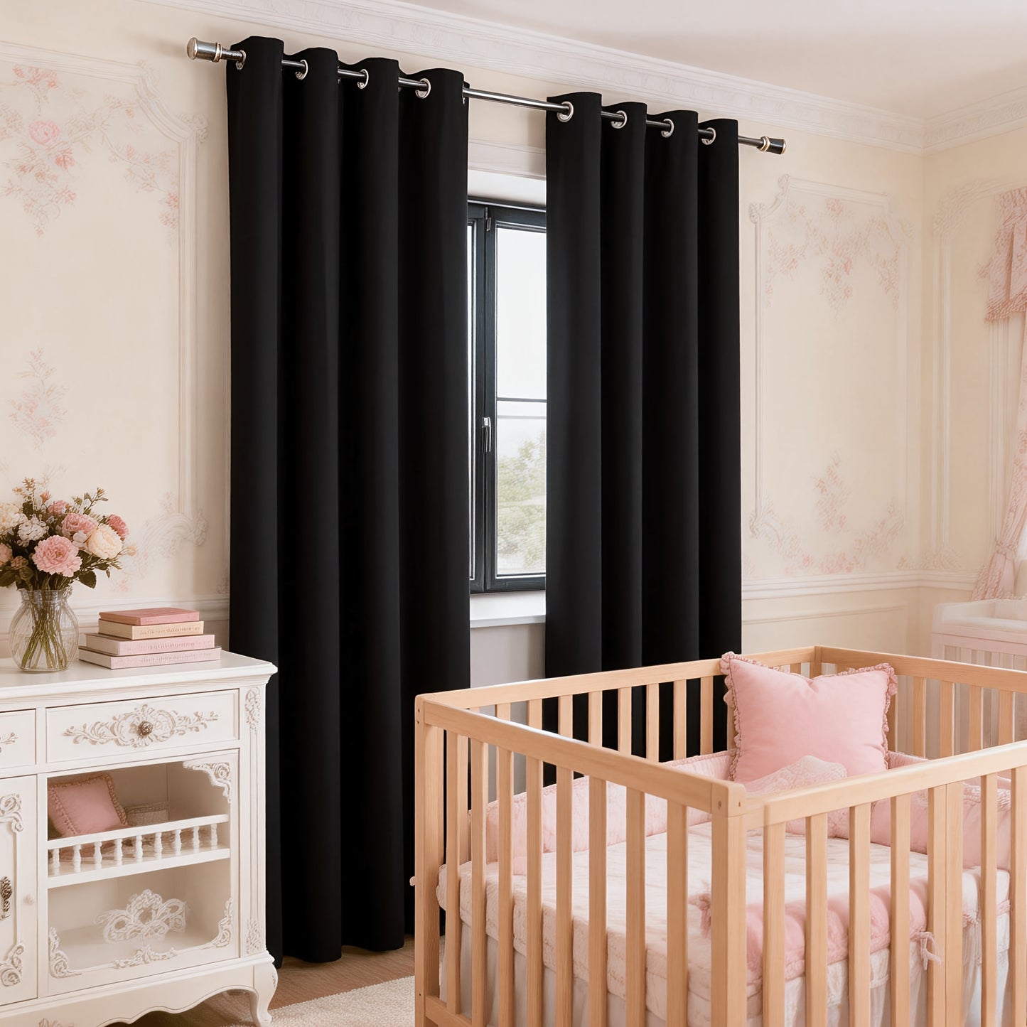 Nursery Curtain Panels 100% Blackout Curtains with Thermal & Noise Insulation - Heavy-Duty Coated Lining, Grommet Top for Easy Hang, Partition Curtains Suitable for Bedroom, Living Room, Office, Balcon All Season Privacy & Sun Protection