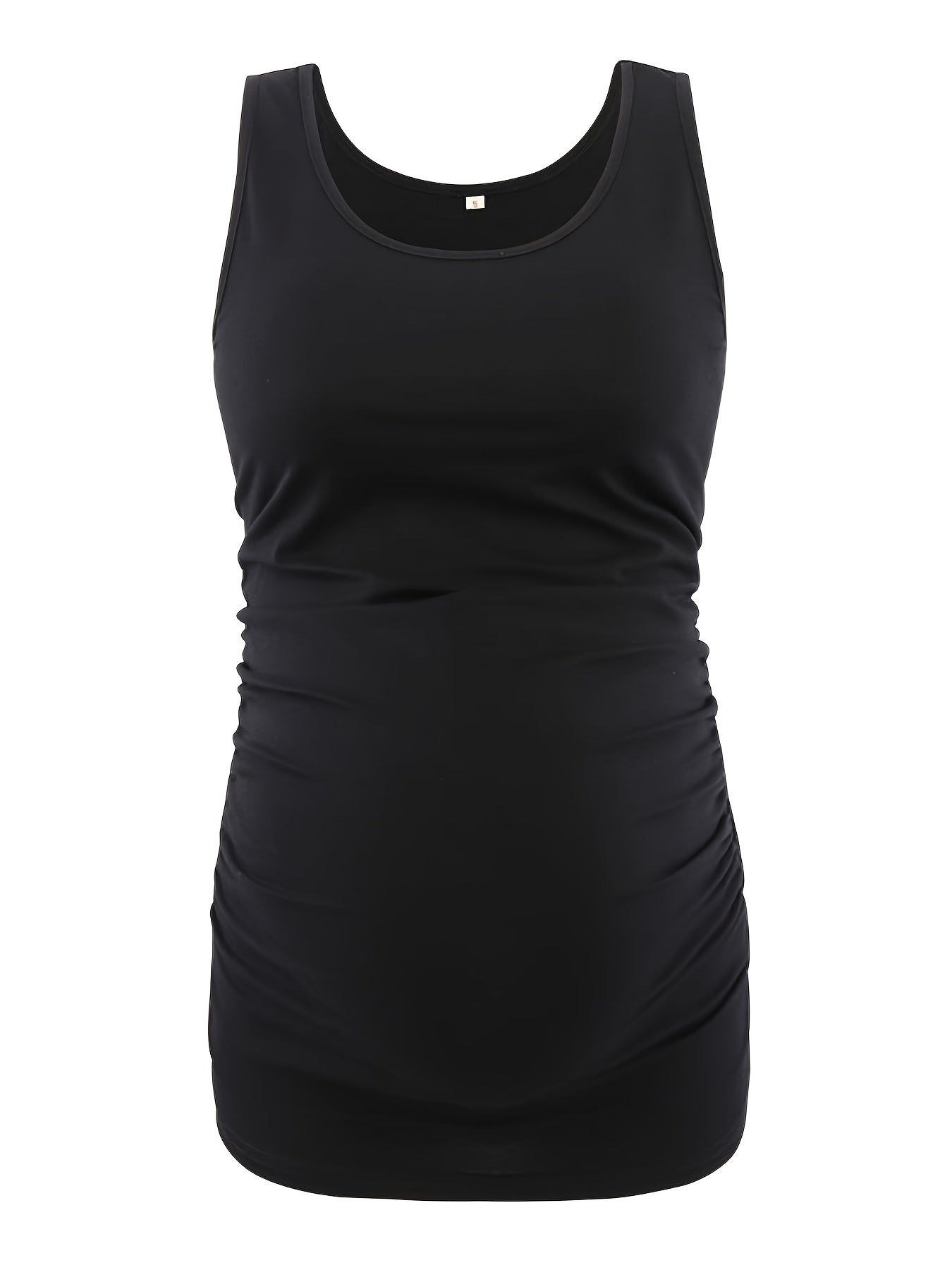 Women's Full Bump Coverage Maternity Tank Top - All-Stage Pregnancy Shirt with Side Ruching & Scoop Neck, Stretchy Rayon-Spandex Sleeveless Nursing Vest for Postpartum Wear, Breathable Belly-Friendly T-Shirt (No Chest Pads)