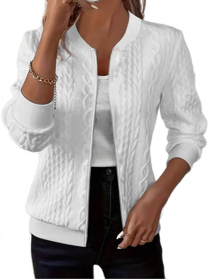 Chic Solid Jacket for Women Featuring a Zipper And Baseball Collar, Suitable for Machine Washing. Ideal for Spring And Autumn Wear, Perfect for Both Casual And Formal Occasions