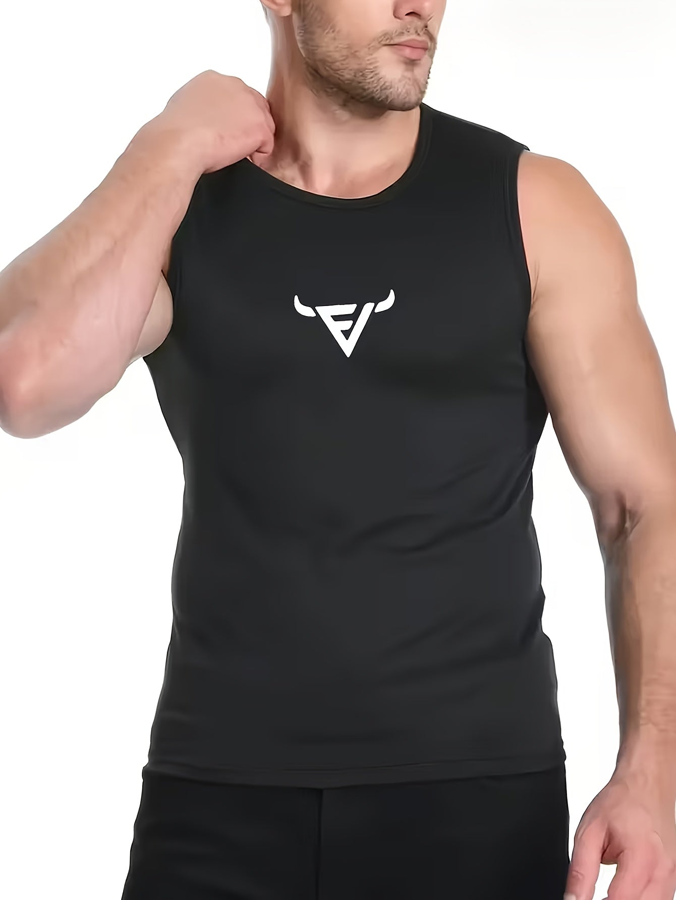 3pcs Mixed Print Bull Head Pattern Men's Breathable Polyester Sports Tank Top - Regular Fit Sleeveless Shirt, Suitable for Gym, Running, Outdoor And Casual Summer Wear, Comfortable T-Shirt, Athletic Style, Training Vest, Energetic Men's Apparel