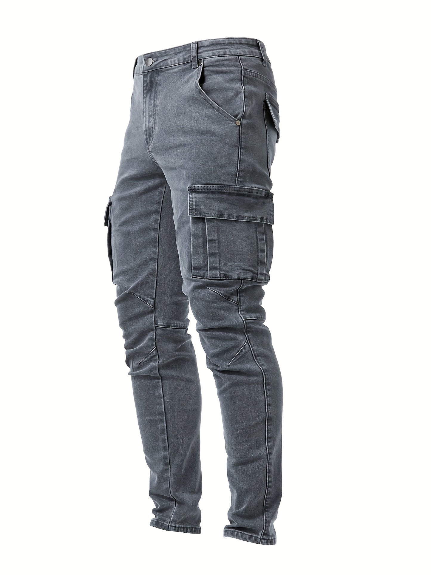 Slim Fit Multi Pocket Jeans, Men's Casual Street Style High Stretch Denim Pants for All Seasons Outdoor