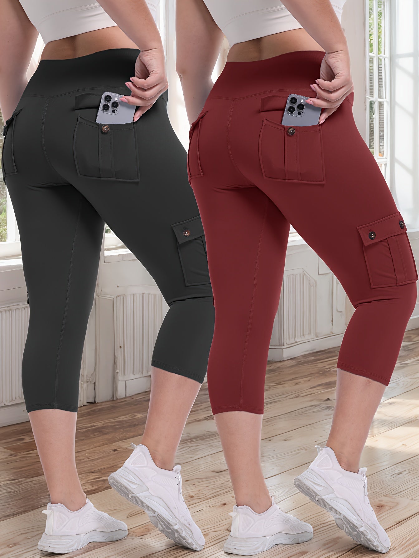 2pcs-Black & Pink High-Waist Leggings - product view 37