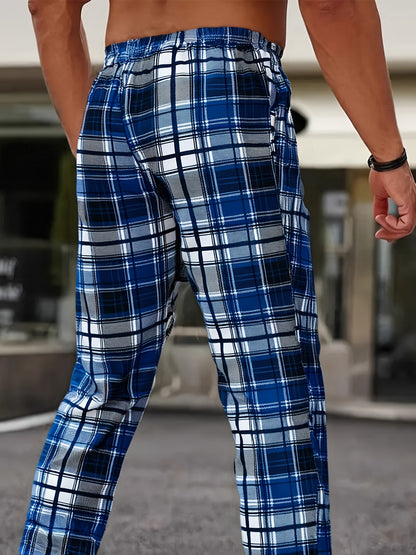 4pcs Set Sleep Pants Autumn and Winter Men's New Plaid Long Trousers Comfortable Lightweight Checkered Home Pants Loose Wearable 4-Strip Combination Elastic Waist Loungewear Soft Pants