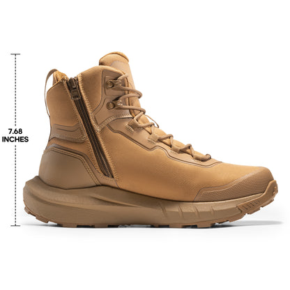 Men's Tactical Hiking Boot Lightweight Cushion Sole Boots for Work All Day Side Zipper Motorcycle Combat Boot 8 Inches