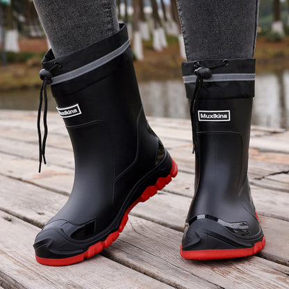 MUXLKINA Stylish Rain Boots| Men's and Women's Ankle Boots- Full Size Range, All Seasons, Lightweight and Comfortable, Perfect for Casual Attire, Outdoors, Rainy Days, Muddy Grounds, Music Festivals, Camping. Easy to Clean| Slip-on, Women Shoes