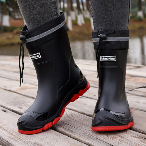 MUXLKINA Stylish Rain Boots| Men's and Women's Ankle Boots- Full Size Range, All Seasons, Lightweight and Comfortable, Perfect for Casual Attire, Outdoors, Rainy Days, Muddy Grounds, Music Festivals, Camping. Easy to Clean| Slip-on, Women Shoes