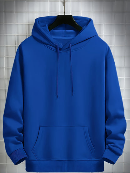 4 Simple Solid Color Hoodies with Kangaroo Pockets, Casual Hoodie for Men