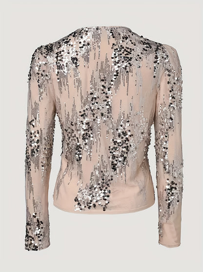 A Short Jacket with A Silvery Sequined Zipper Design In The European And American Style. It's A Long-sleeved Cardigan And A Niche Outerwear for The Autumn Of 2025. It's A Fashionable And Versatile Coat That Catches The Eye for Parties And Dates