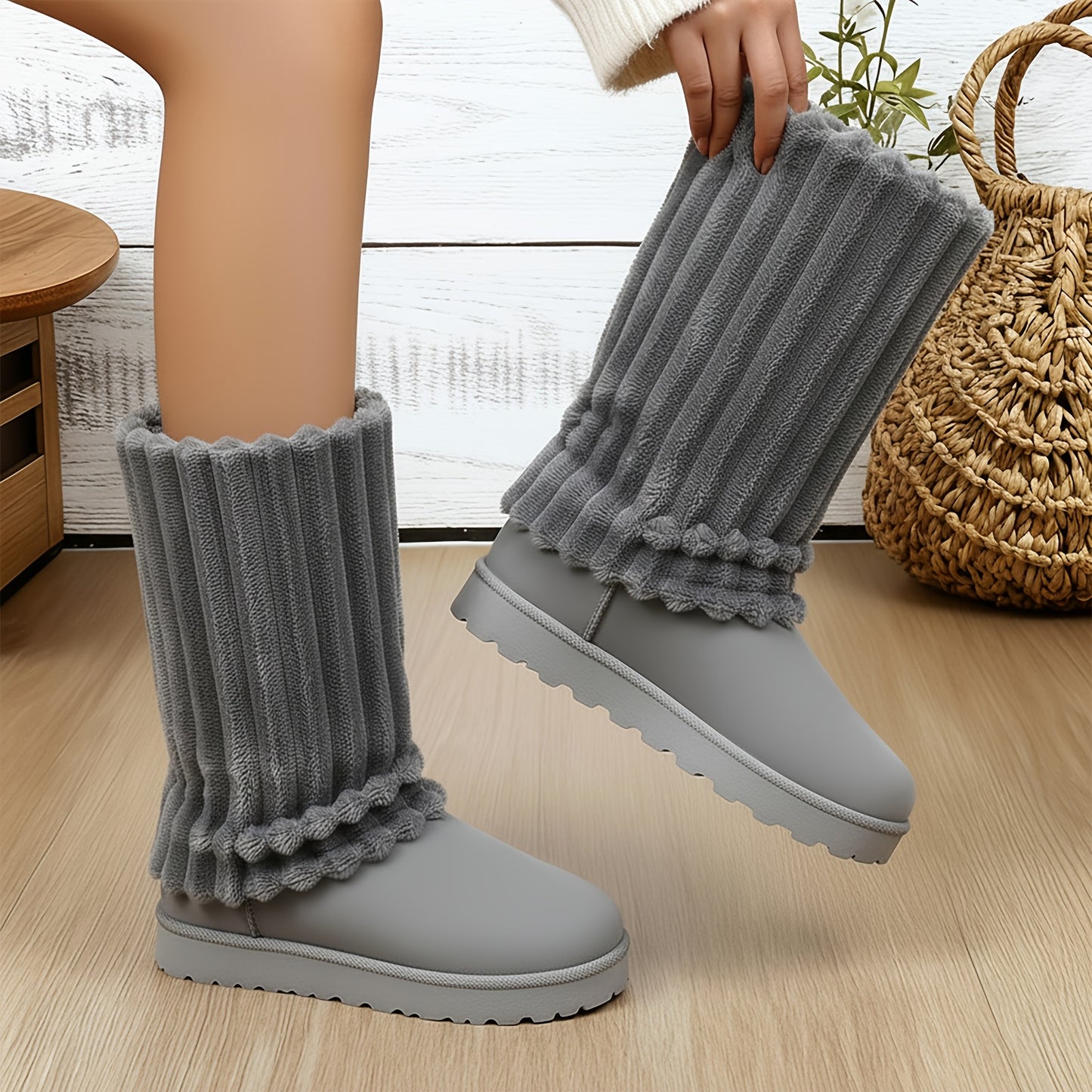 Women'S Winter Thick-Soled Snow Boots with Plush Collar & Slip-Resistant PVC Sole | Warm Round Toe, Casual or Dress Style, Black/Brown - Cozy Holiday Gift