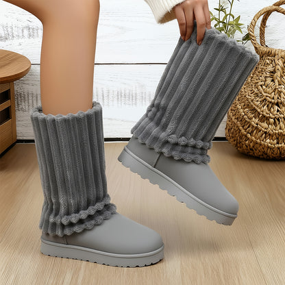 Women'S Winter Thick-Soled Snow Boots with Plush Collar & Slip-Resistant PVC Sole | Warm Round Toe, Casual or Dress Style, Black/Brown - Cozy Holiday Gift