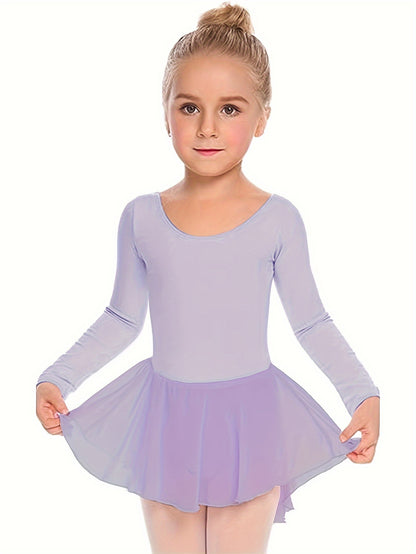 Girls' Classic Long Sleeve Ballet Leotard with Crisscross Back Detail - Stretchy Polyester Dance Dress for Parties, Birthdays & Sports Events, Perfect for Outdoor, All Seasons, Gift for Back-To-School Season, Beach Essentials