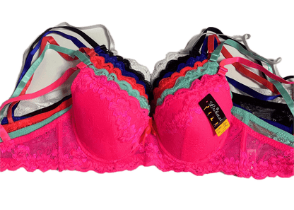 6 Pack Women's Random Assortment Print Lace Floral Bras with Underwire Everyday Push Up Bras for Women Sizes 30A Thru 42D