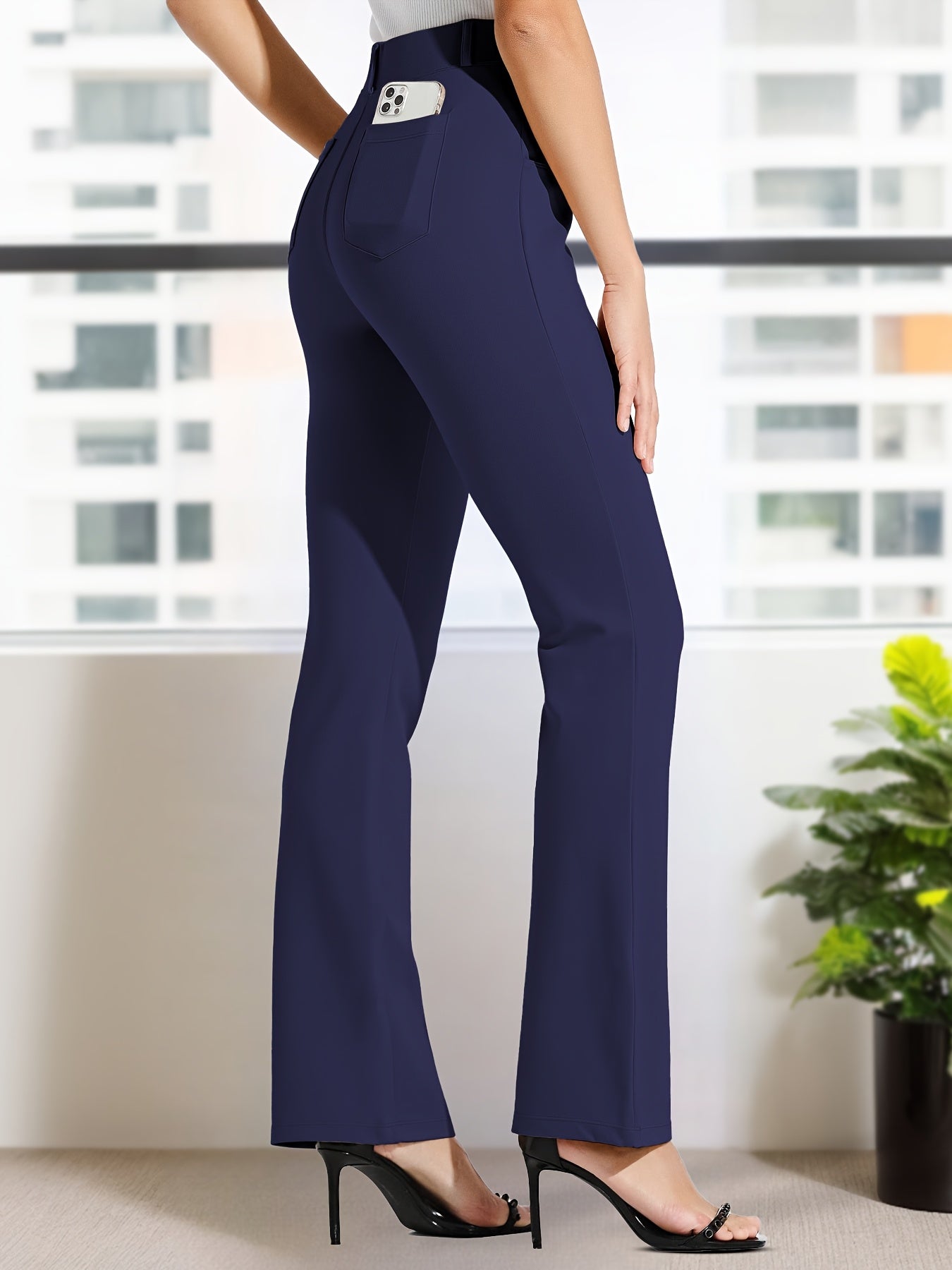 Plus Size, Plus Size Women's Dress Work Pants Slacks Stretch Comfy Breathable Soft Casual Office High Waisted Tummy Control Flare Pants with Belt Loops 4 Pockets Lounge Business