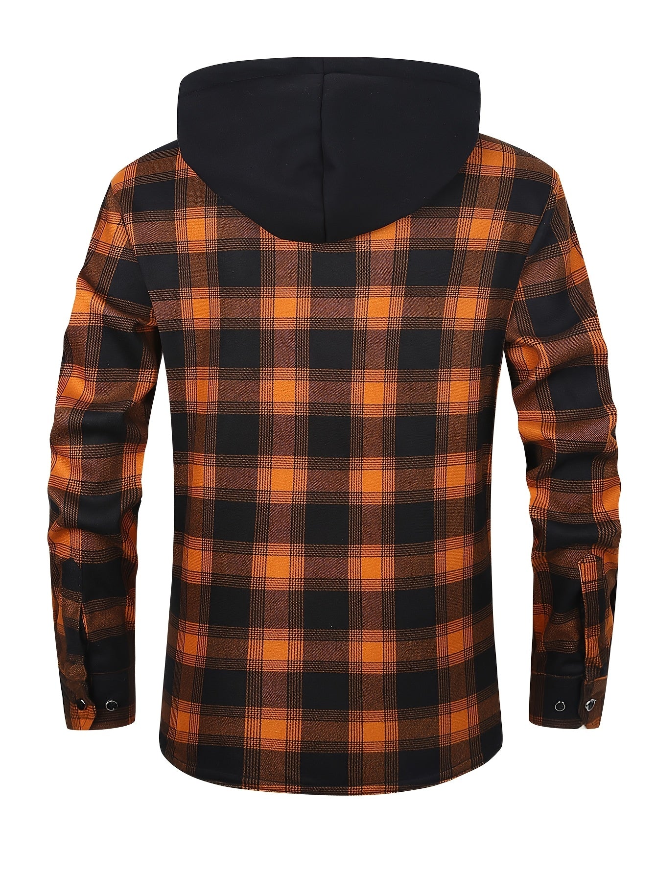 Men's Hooded Plaid Shirt Jacket with Flannel Lining - Thickened Winter Coat, Button Front, Black/White/Gray/Beige Plaid, Euro/American Sizing, Casual Outdoor & Formal Wear (Hand Washable) - Blazer Coat for