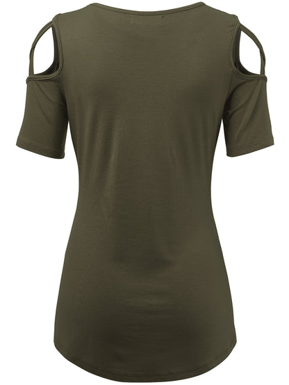 Women's Casual Open Strap Shoulder Short Sleeve Top