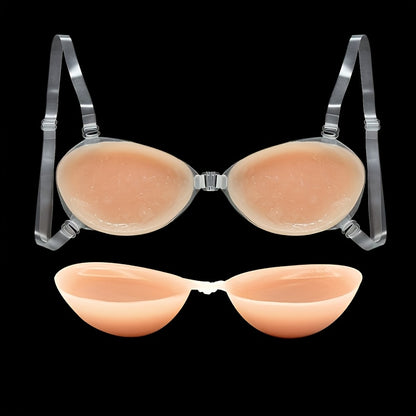 2 Pairs Of Elegant Seamless Strapless Silicone Bras - Self-adhesive with Shoulder Straps, Push-up Bra for Women, Specially Designed for Suspenders