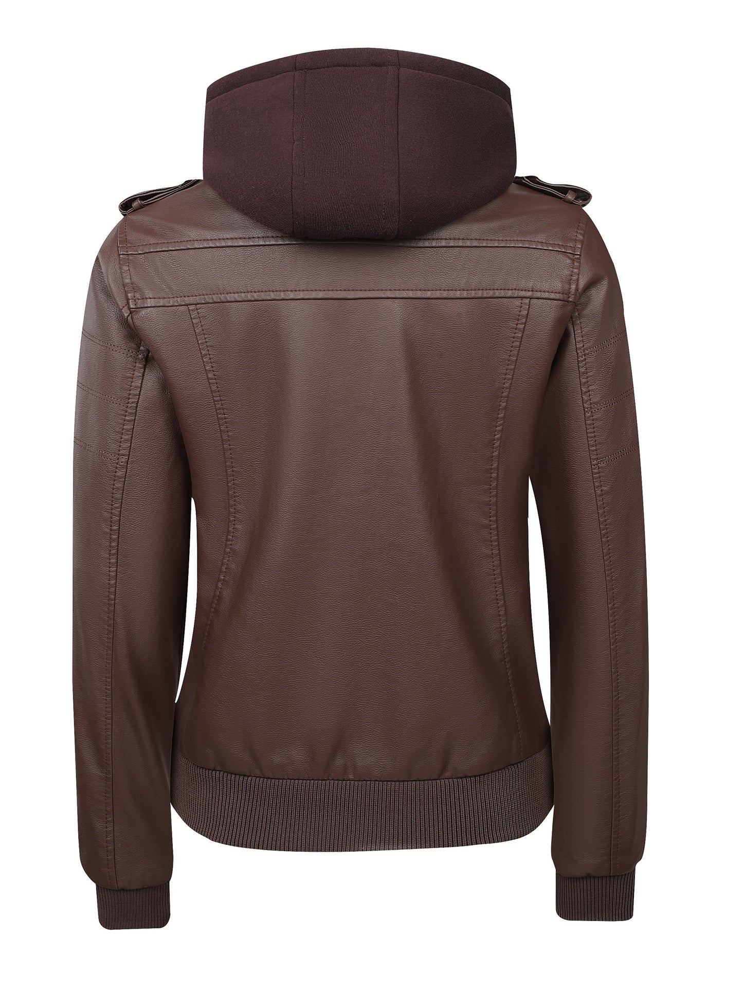 Women's Vintage-Style PU Leather Jacket - High Quality, Windproof, Tear- with Detachable Hood Casual Outdoor Riding Jacket