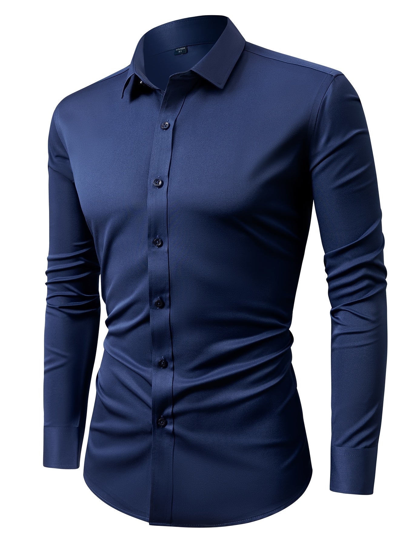 Men'S Long-Sleeve Formal Shirt with a Four-Sided Stretch, Wrinkle-Free Design, Suitable for Business Casual Wear, Ideal for White-Collar Work Environments